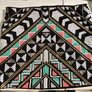 Express Black and White Mini tribal Skirt Embellished